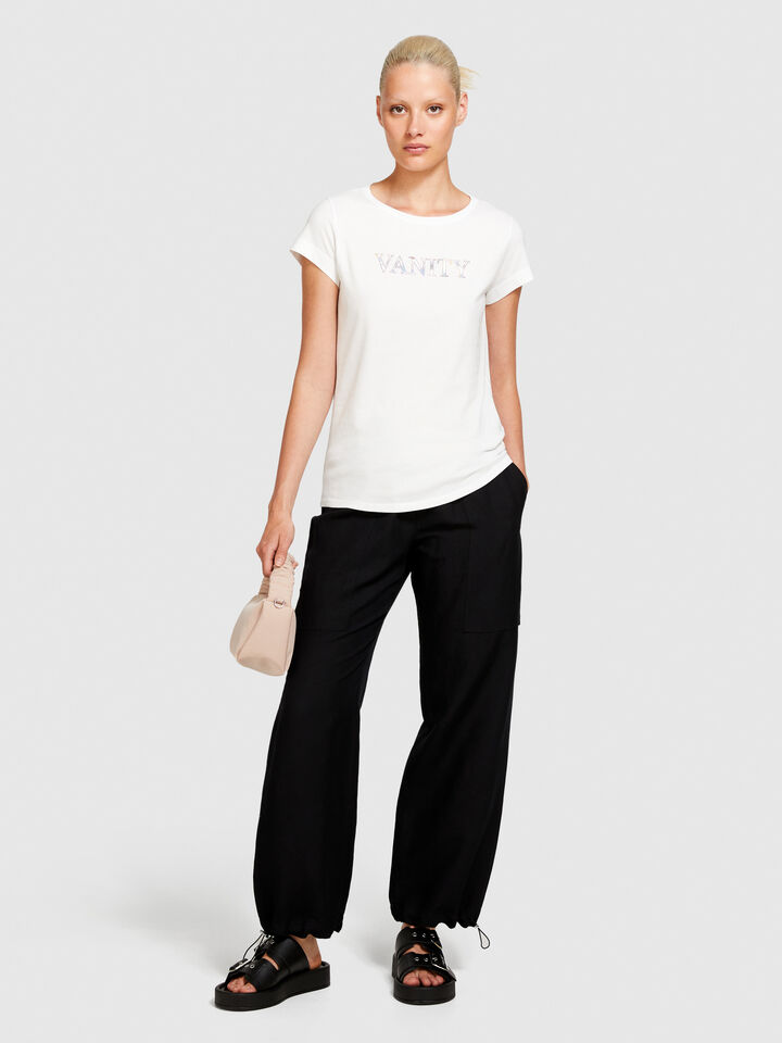 T-shirt with glossy print - women's short sleeve t-shirts - White | Sisley image number 1